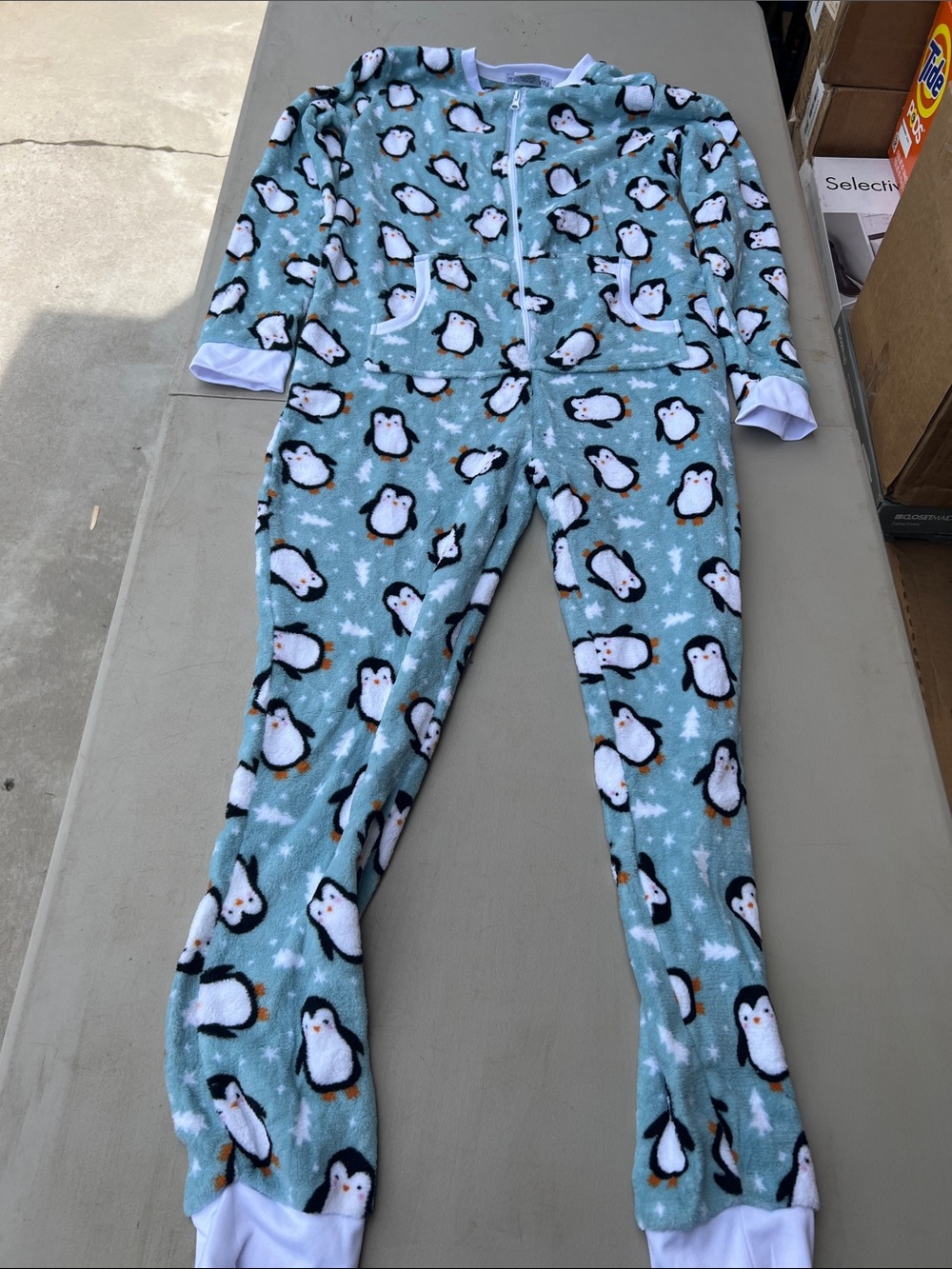 Cozy Penguin Print Fleece One-Piece Pajama - Seafoam